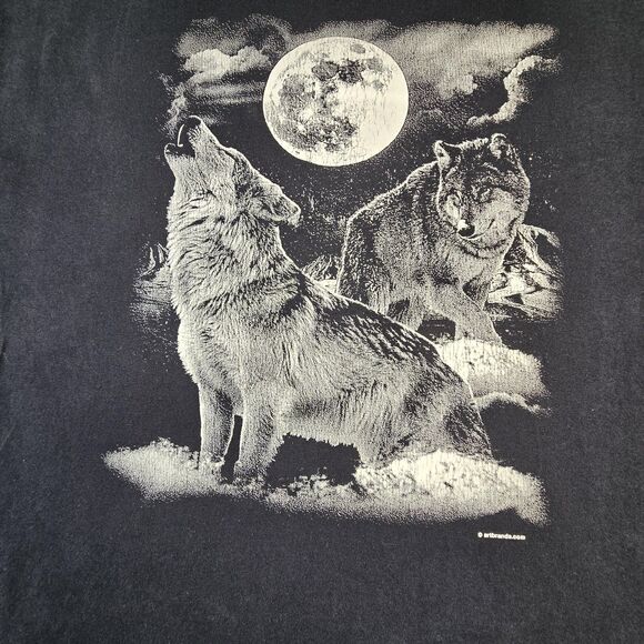 Port & Company Wolf Moon‎ Shirt Mens Medium Black Graphic Tee Wildlife Artbranch - Picture 6 of 8